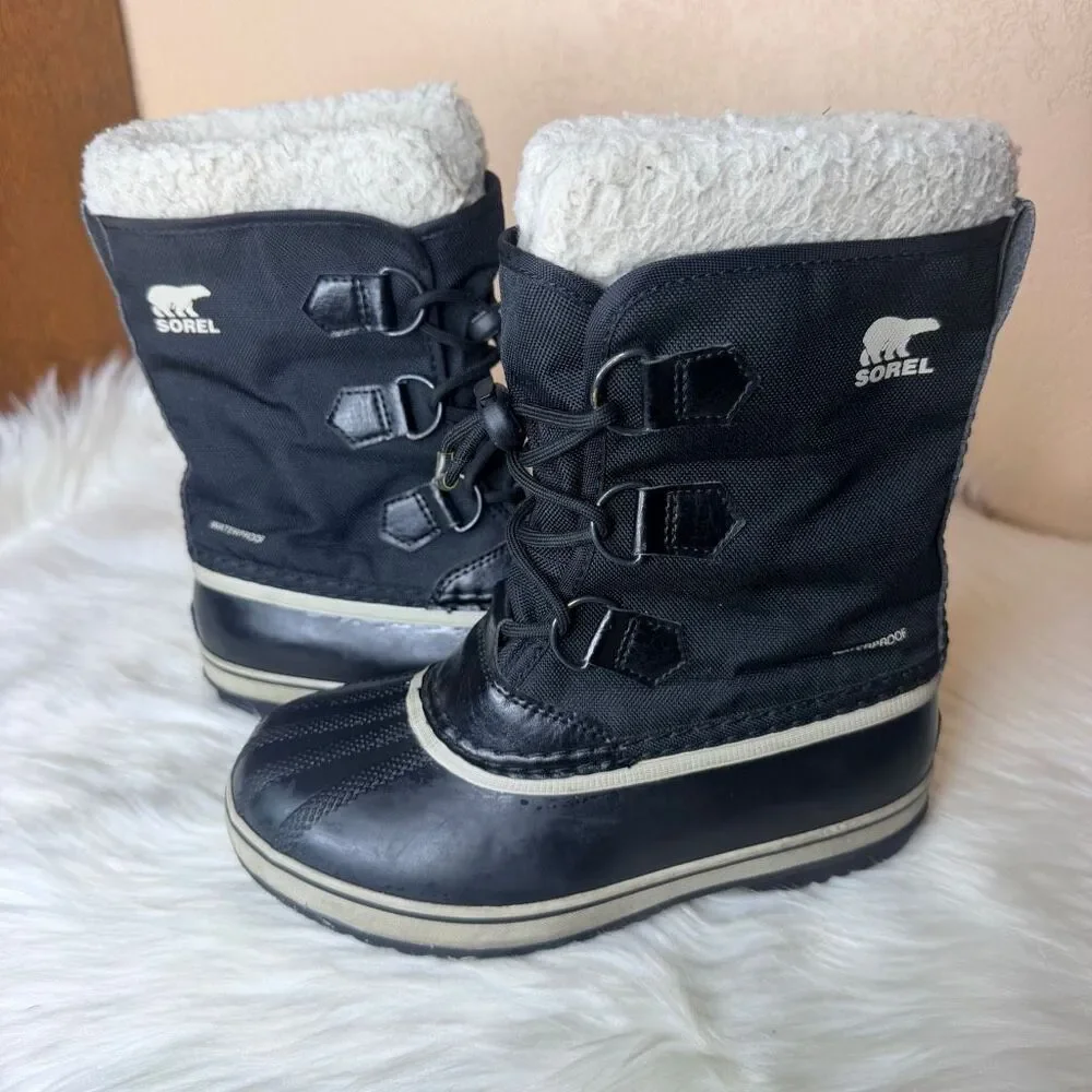 SOREL Youth Kids Yoot Pac Black Waterproof Snow Boots Size 3